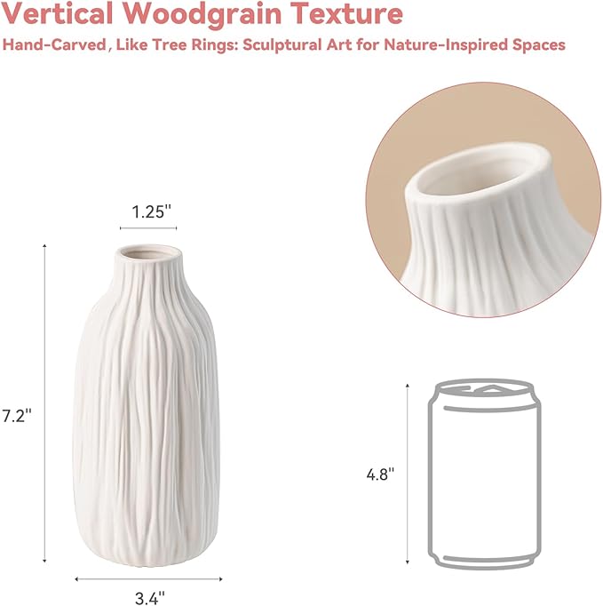 White Ceramic Vase for Home Decor – Minimalist Decorative Vase for Living Room & Office,7.2" Vase for Pampas Grass & Centerpieces, Modern Unique Flower Vase Gift for Friends or Yourself