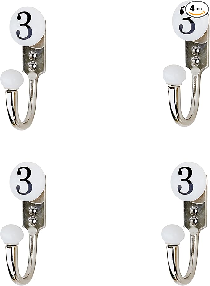 Indian Shelf 4 Piece Modern Ceramic, Zinc Decorative Cute Hooks for Hanging Coats, Jackets, Leash, Hat, Towel, Backpack, Purse, Handbag for Living Space Decors:White