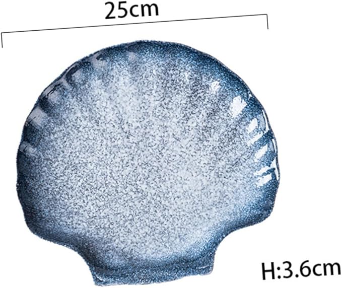 Creative Shell Shape Ceramic Plate Blue Tone Household Dinnerware for Salad Pasta Fruits Easy-clean Porcelain Dish for Home Restaurant Hotel Use