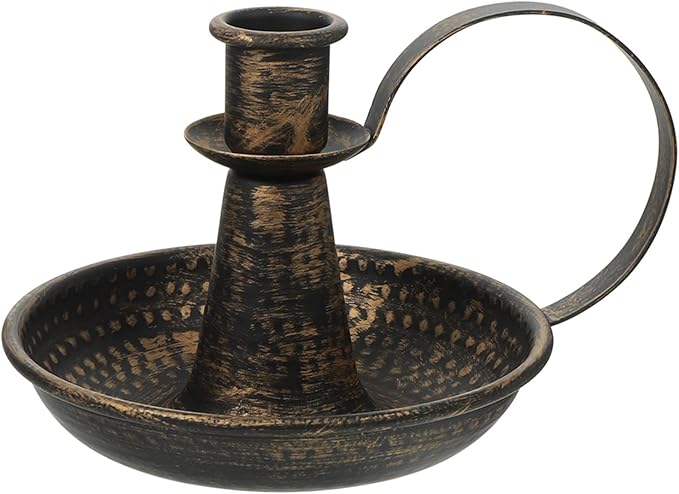 DECHOUS Vintage Candle Holder with Handle - Farmhouse Bronze Candlestick Holder Iron Candleholder for Dining Table, Wedding, Church, Rustic Home Centerpiece