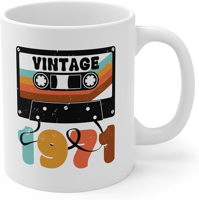 Vintage 1971 Cassette Tape Coffee Mug Gifts, Best of 1971 Birthday Present, Playlist Limited Edition Music Retro Cup