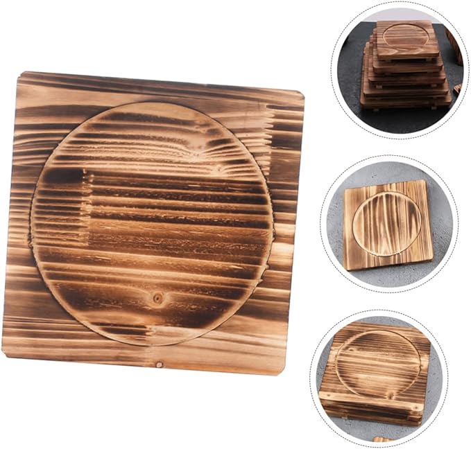 Unomor 2pcs Heat Insulation Pad for Stone Bowls Wooden Mat Outer Inner Easy to Clean Heat Pad for Kitchen Countertop Use