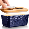 Butter Dish with Lid: Large Butter Dish for Countertop - Ceramic Butter Container with Knife Double Silicone Seal - Unique Stone Butter Dishes with Covers for Farmhouse Kitchen Decor Home Decor Blue