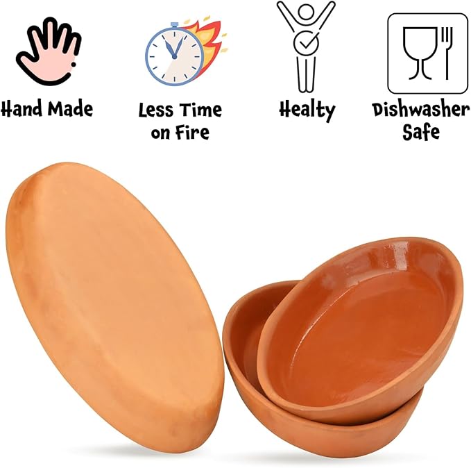 Clay Pot for Cooking - Meat, Fish, Vegetables Pans Set of 2 - Terracotta Mexican Pottery, Indian Cooking Pots, Oven Safe, Premium Quality Clay Cookware, Baking Pan, Meat, Fish Cooking Pan