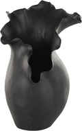 Deco 79 Ceramic Abstract Decorative Vase Floral Inspired Centerpiece Vase with Wavy Edge, Flower Vase for Home Decoration 10" x 8" x 16", Black