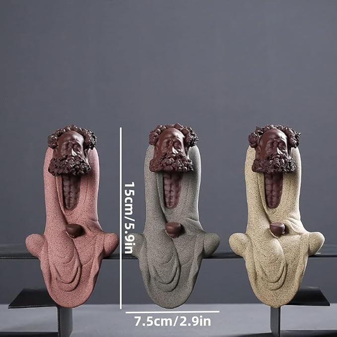 Handmade Purple Sand dysfunction Statue Meditation Ancestor Ceramic Sculpture Creative Tea pet Home Tea Room Tea Table Office Decoration Ornament (Gray Green)