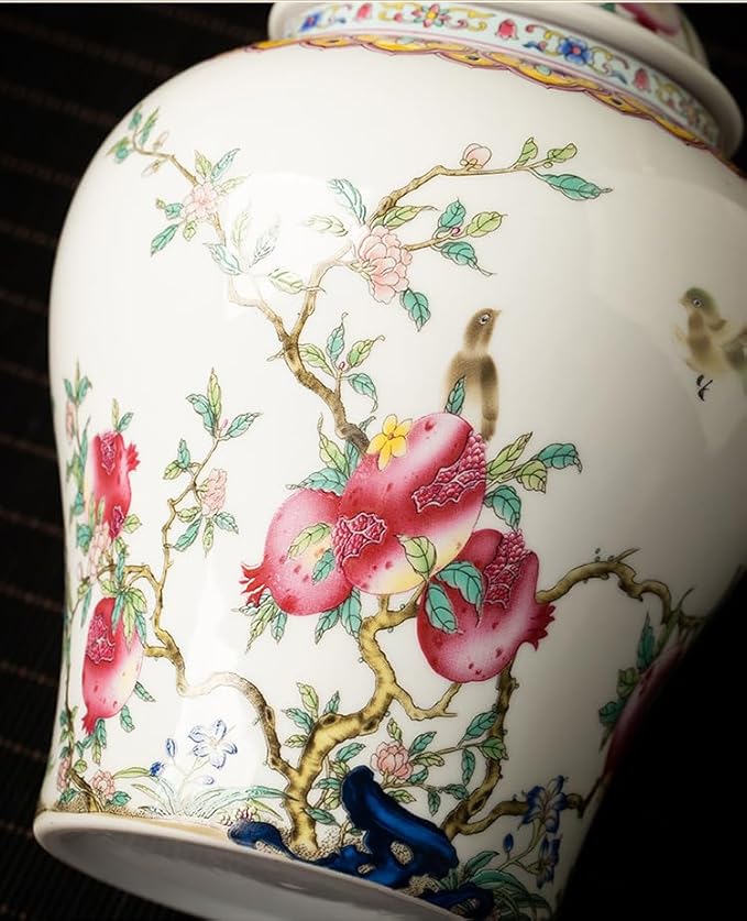 fanquare Porcelain Airtight Canister for Loose Tea Vintage Chinese Ripe Peach Style Ceramic Spice Jar Kitchen Storage Caddy Large Sugar Jar, Vase for Décor