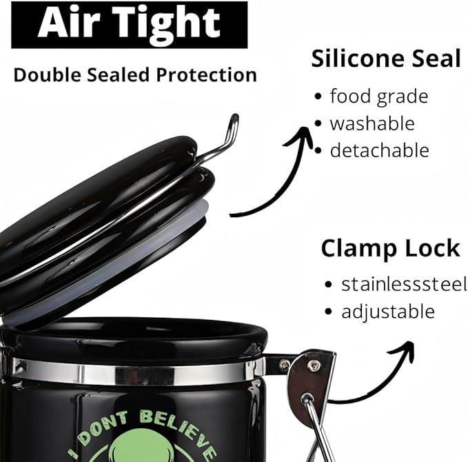 Alien Smell Proof Jar Half Oz (250ml), Separate Space for Humidity Pack To Keep Herbs Fresh For Months - Ceramic Smell Proof Containers, ET Stash Jar with Clamp Lid - Double Sealed Airtight Jar -Black