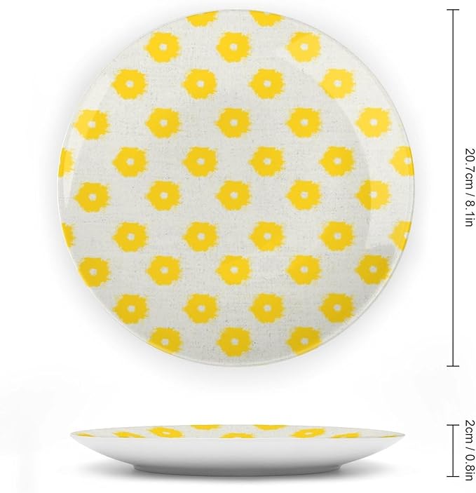 China Plates Yellow Timur Weave in Background Personalized Decor for Club Home Festival Art Decoration Wall Decorative Plate Unique Art with Stand, Multi Sizes by Choosing, Gifts for Men Women