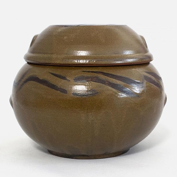 Earthenware Onggi Korean Traditional Clay Jar Ceramic Canister/Handmade Food Sauce Storage Container for Tea, Coffee Bean, Salt/Breathing Clay Pot Kimchi Fermentation Crock (No.5(H15cm))