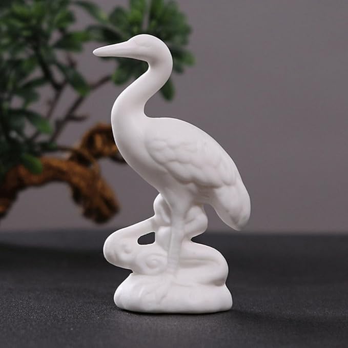 Ceramic Crane Figurine White Decorative Ornament Asian Home Décor Accent Collectible Sculpture for Living Room and Porch Display