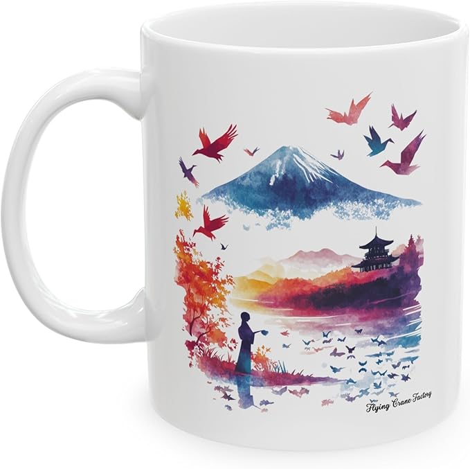 Origami Crane Mug, Japanese Kawaii Kimono Cup, Asian Culture Tea Coffee Gift, Popular Japan Ceramic Tumbler, Japanese