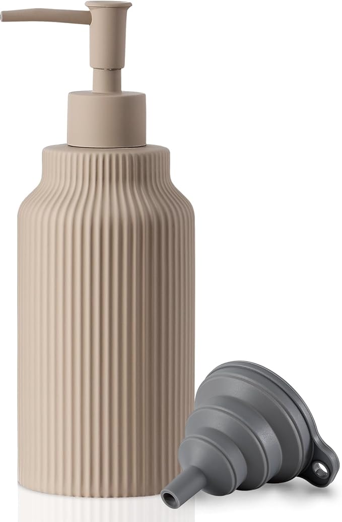 Modern Ceramic Soap Dispenser for Bathroom，14oz Ceramic Soft Touch Hand Lotion Dispenser with Pump，Liquid soap Dispenser for Kitchen Rubber Paint (Khaki)