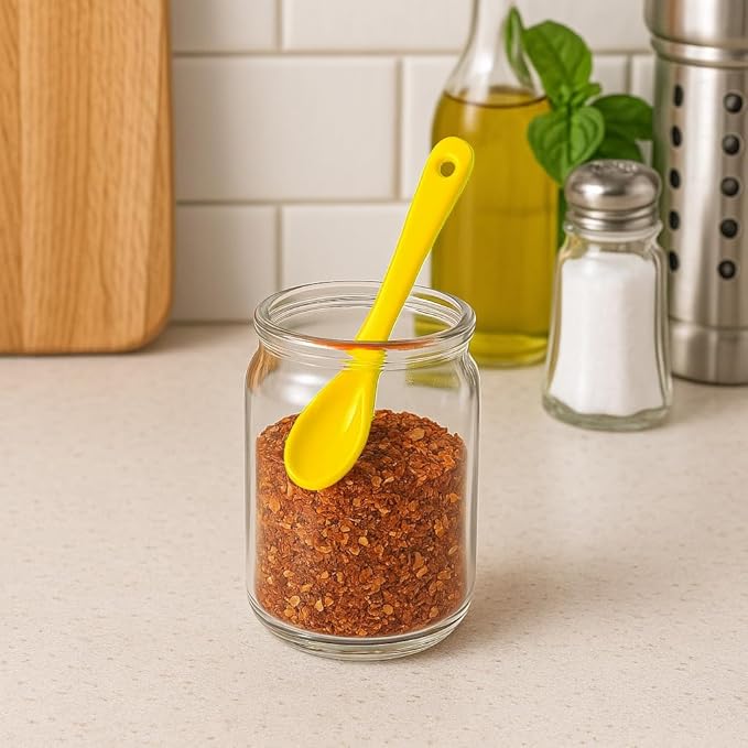 Mini Spoons for Spices, Ceramic Spoon 3.5 inch for Spice Jars, Espresso Spoons, Small Seasoning Spoon for Salt, Coffee, Sugar, Powder and Pepper (Yellow spoon A set of 4)