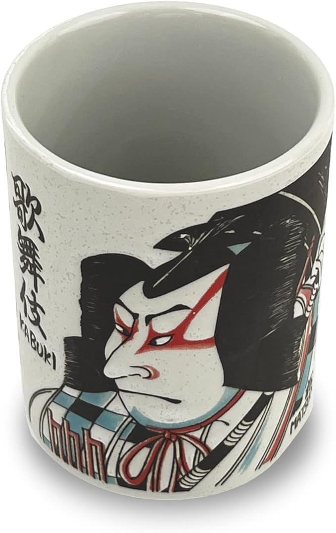 Japanese Tea Cup - Pottery 9 fl oz, Yunomi Mug, Sushi Made in Japan (C3-17 Kabuki matsuoumaru)