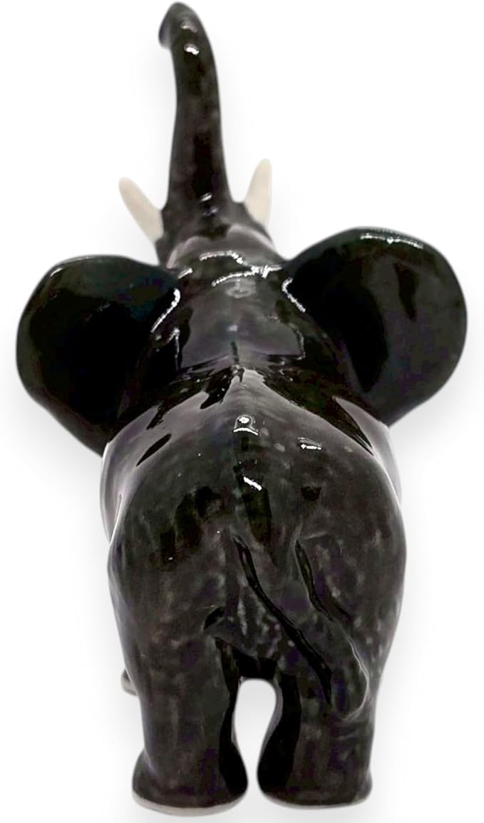 ChangThai Design Tiny 2½" Black Elephant Standing Lift Trunk Figurine - Miniature Hand Made Painted Ceramic Asian Elephants Cute Wildlife Animals Porcelain Decorative Collectible Figurines Décor Gifts