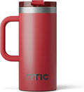 RTIC 16oz Road Trip Travel Mug with Lid and Handle, Ceramic Lined, Insulated, Stainless Steel, Metal, Double Wall Vacuum-Insulation, Portable Coffee, Tea Cup for Hot and Cold Drink, Flag Red