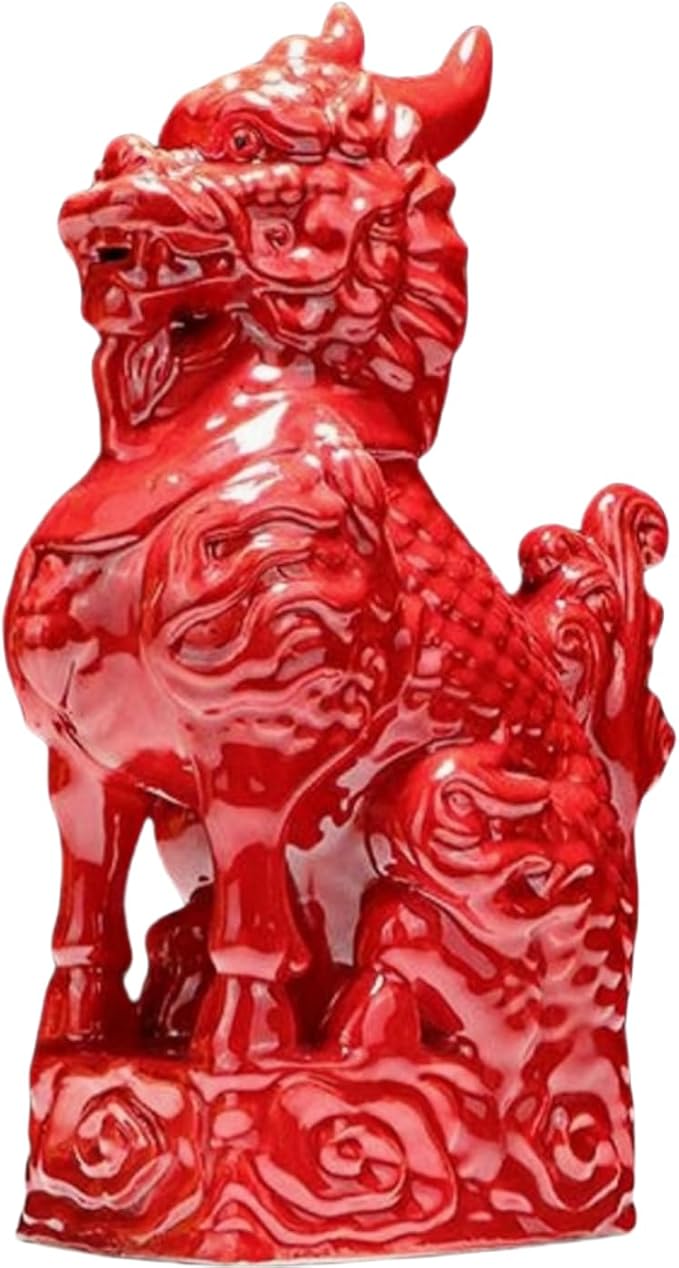 Chinese Style Sculpture Auspicious Kirin Sculpture Living Room Study Desk Desktop Decoration Feng Shui Ornaments Asian Art Collection - Red