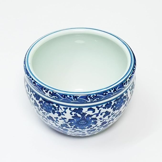 Blue and White Chinoiserie Planter, Blue and White Flower Pot for Indoor Plants, Oriental Pots for Plants, Oriental Porcelain Chinoiserie Pot, Ceramic Asian Planter
