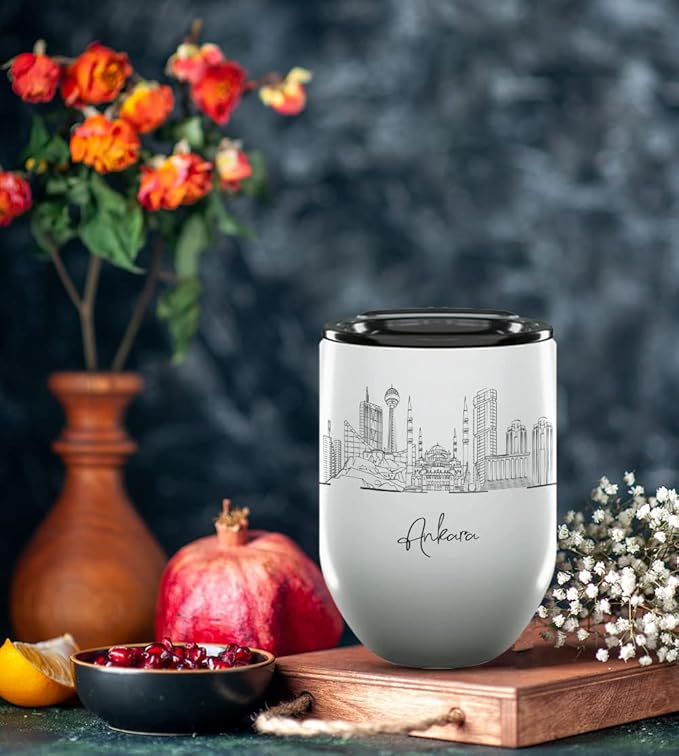 Ankara Anatolia Skyline Wine Tumbler, Asia Skyline 12oz Wine Tumbler, Custom Wine Tumblers Gift For Birthday, Spill Resistant Tumblers for Women, Personalized Wine Tumbler