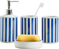 Blue and White Stripe Bathroom Accessories Set for countertop Include soap Dispenser Toothbrush Holder Tumbler and soap Dish Jewelry Holder Bathroom Container Set for Vanity Bath Set