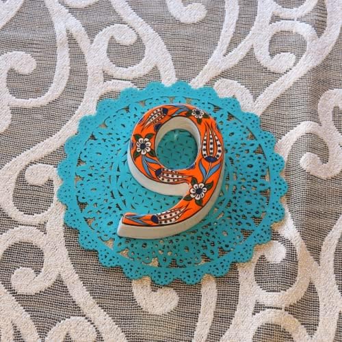 Large Ceramic Housewarming Sign Ceramic Address Plaque House Numbers Sign Door Personalized Coloured Decorative Hand Decoratede Housewarming Gifts Tulip Design 12 * 9 cm (Orange, 9)
