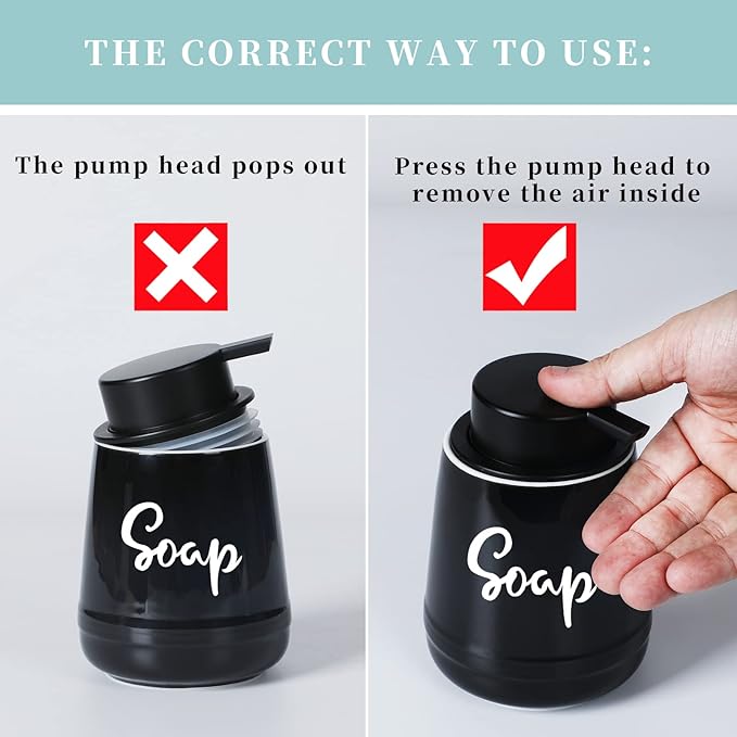 LEETOYI Farmhouse Ceramic Soap and Lotion Dispenser Set with Pump 14oz for Bathroom (Black)