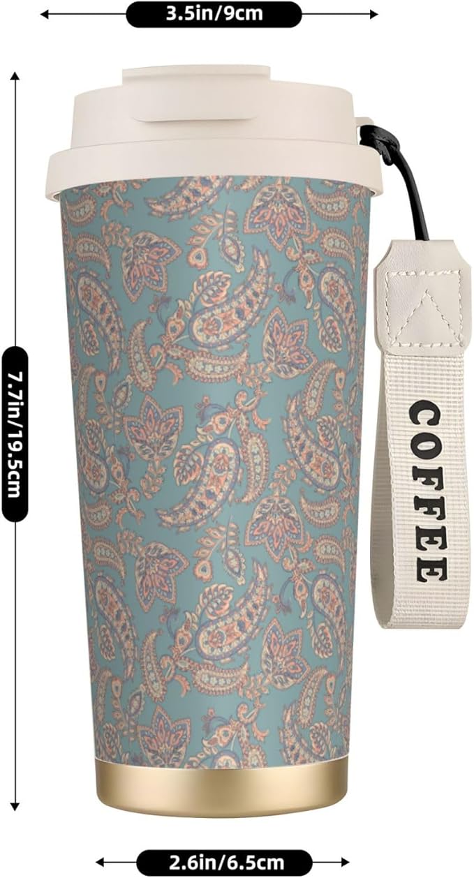 Asian Elements Paisley for Travel Coffee Mug 100% Leakproof 316 Stainless Steel Vacuum Insulated Tumbler with Lid and Straw for Water, Iced Tea or Coffee, Smoothie and More