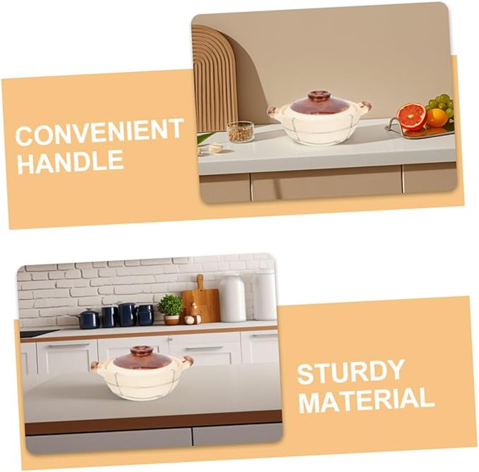 Ciieeo 2pcs Clay Casserole Dish Lid Single Handle Korean Stone Pot for Rice Soups Stews - Cookware for Home Cooking