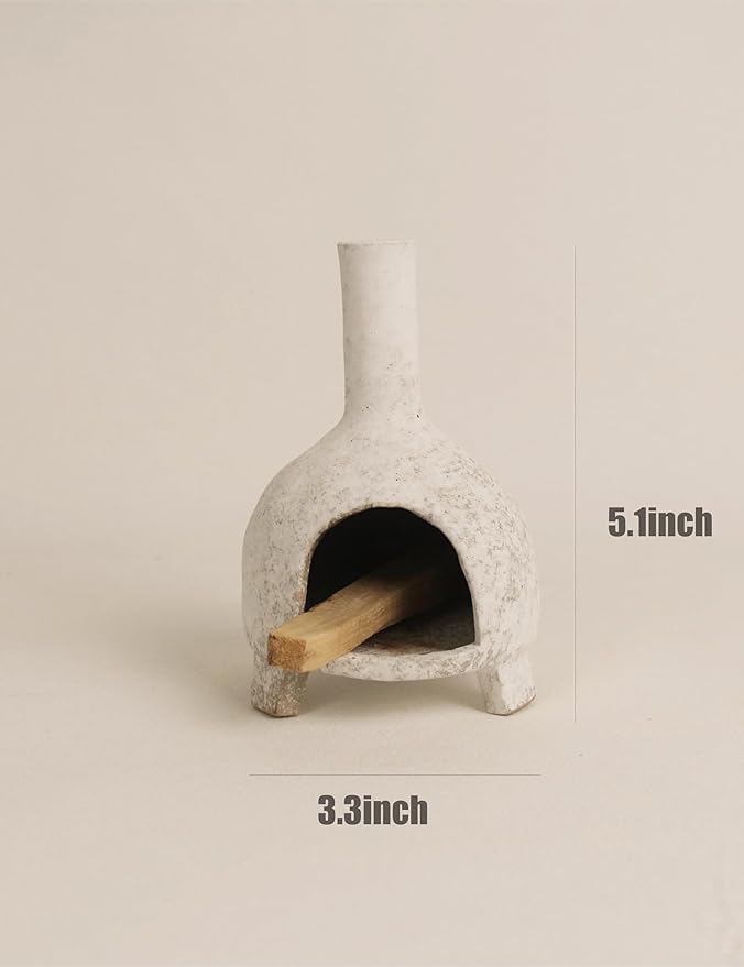 Sculptural Ceramic Incense Holder & Burner, Handmade Textured Clay with White Glaze, for Sage & Palo Santo, Rustic Natural Centerpiece for Yoga & Meditation