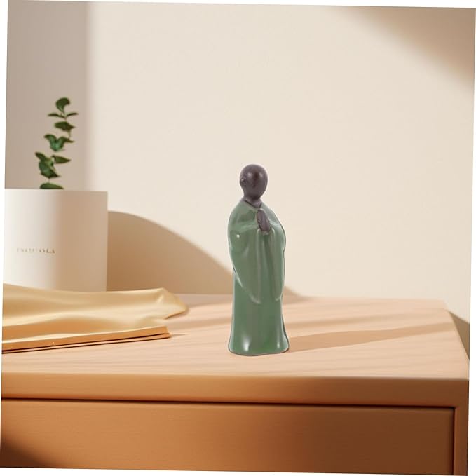 Totority Miniature Ceramic Monk Figurine Zen Sculpture for Home Garden Meditation Compact Asian Decor for Bonsai Tree and Tabletop Peaceful Chinese Monk Statue Ornament Thoughtful Gift for