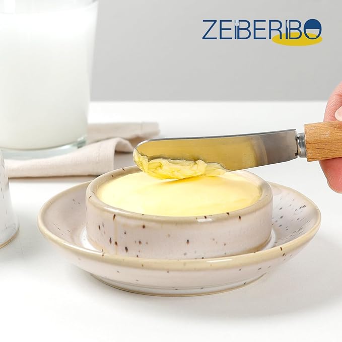 Butter dish, Ceramic Small Butter Dish with Lid, 2026 NEW Original Design Mini Butter Crock Keeper with Handle, 17 OZ Mini Butter Container Cover and Water Sealing 2 Ways Sealing (Speckled Off-White)