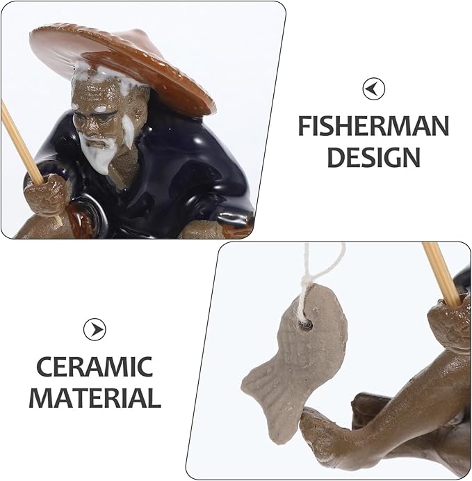 YARNOW 2pcs Mini Fisherman Figurines Ceramic Zen Garden Decor Fishing Sculpture for Aquariums Bonsai Fairy Gardens Durable Asian Zen Decoration for Home and Outdoor Use