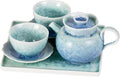 KAMMAK Tea Set for Adults Porcelain Tea Pot and Tea Cups Set, Blue and Green Gradient Japanese Ceramic Tea Cups and Saucers Set, Chinese Gong Fu Tea Set (2 Saucer+ 2 Cups +1 Tea Pot + 1 Square Plate)
