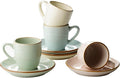 famiware Jupiter Espresso Cups and Saucers Set of 4, 3 oz Ceramic Small Coffee Mug with Handle, Spiral Stoneware Demitasse Cup for Tea, Latte, Cafe - Microwave & Dishwasher Safe, Multi-color