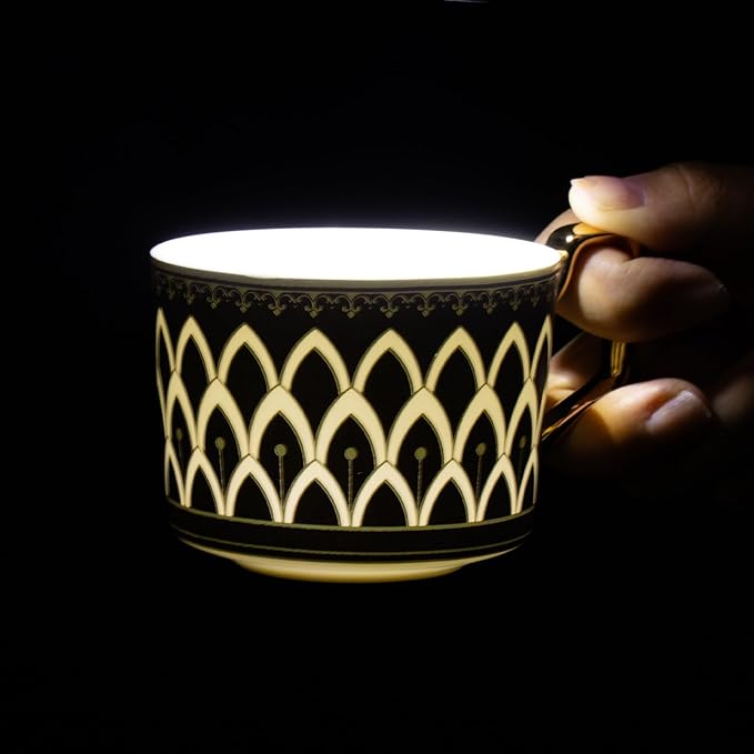 KAMMAK Tea Cups and Saucers Set of 2, Fine Bone China Coffee Cups, Stackable Espresso Mugs, Ceramic Demitasse for Coffee, Cappuccino, Latte, Americano, Tea, Matte Blue