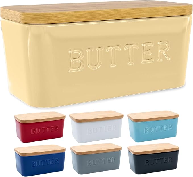PriorityChef Extra Large Butter Dish with Lid for Countertop, Ceramic Butter Container With Airtight Cover, Butter Keeper for Counter or Fridge, Butter Holder Storage, Khaki