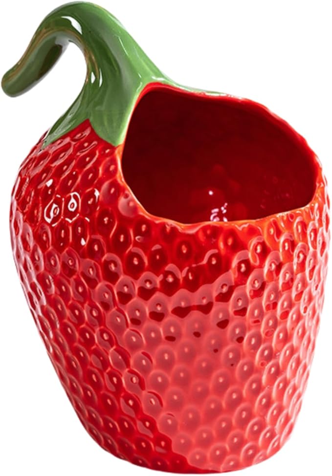 HAN SHENG Decorative Ceramic Strawberry Utensil Holder - Cute Kitchen Countertop Organizer for Spoons, Forks & Cooking Tools, Durable Flatware Storage, Stylish Home Decor Gift Idea