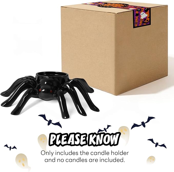 Halloween Candle Holder Black Spider Ceramic Candle Holder Halloween Decorations for Home Office Table Centerpiece, Scary Spider Tealight Candlestick for Party Decoration