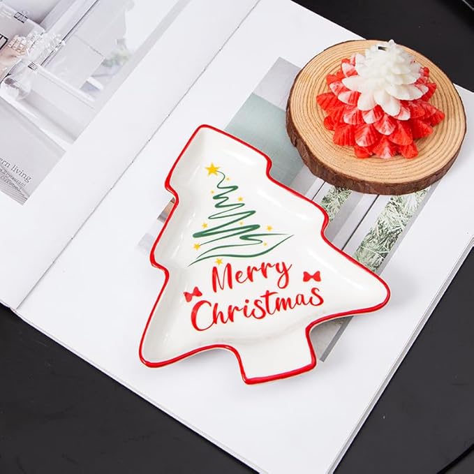 Ceramic Christmas Tree Spoon Rest for Cooking, Cute Festive Spoon Holder for Stove Top,Porcelain Christmas Dish for Kitchen Counter,Holiday Gift (White-Christmas Tree)