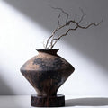 Dark Brown Terracotta Ceramic Vase, 11.5" Large Rustic Farmhouse Pottery Vase with Wide Mouth, Watertight Wabi Sabi Flower Vase for Pampas Grass and Table Centerpieces Decor