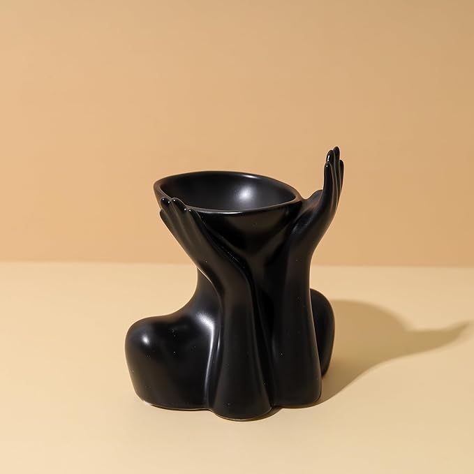 Black Hands Ceramic Vase – Modern Abstract Sculpture Planter for Home & Office Décor – Minimalist Art Piece for Flowers, Succulents, or Standalone Accent Decoration