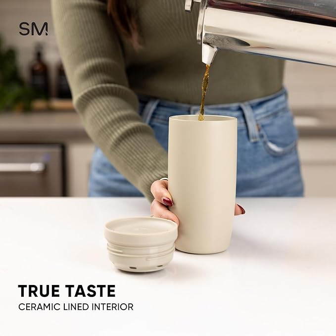 Simple Modern Travel Coffee Mug Tumbler with 360° Lid | Ceramic-Lined Insulated Stainless Steel Cold Brew Iced Coffee Cup | Gifts for Women Men Her Him | Voyager Signature | 16oz | Buttercup