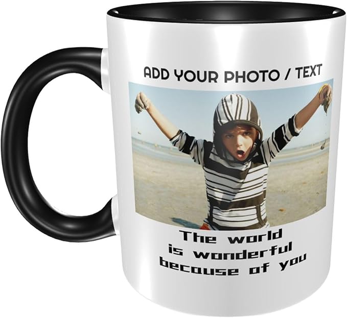 Custom Mug With Pictures, Personalized Coffee Mugs, Ceramic Coffee Cups Tea Cup for Office and Home, Add Multiple Images Funny Gift for Birthday Xmas Father & Mother Day, Black