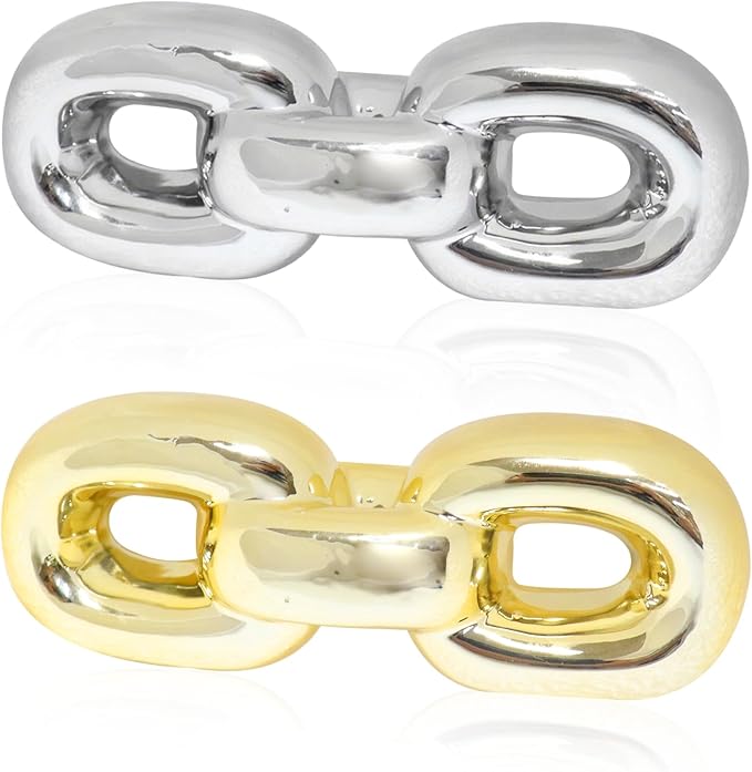 Zerzsy Set of 2 Ceramics Modern Abstract Figurines Sculpture Decoration, Gold & Silver Chained Statues for Home Living Room Bedroom Bookshelf Shelves Wedding Office Desk Table