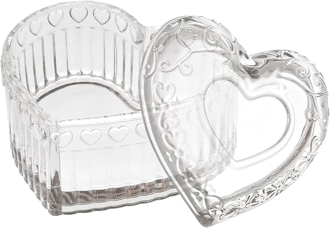 WHJY Glass Jewelry Box for Girls Heart Shaped Container with Lids Small Decorative Trinket Organizer for Vanity Room Decor Crystal Clear Storage Jar for Rings Earrings Necklaces