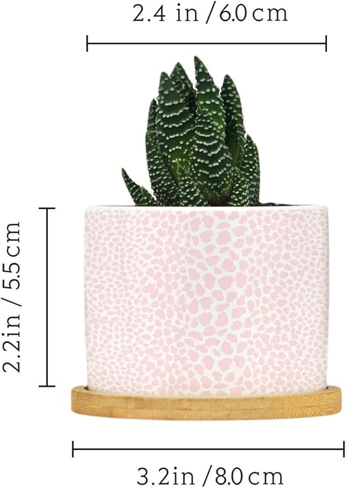 Pink Leopard Print Ceramic Planter African Animal Stripe Flower Pots for Indoor Plants with Drainage Holes and Saucers Pot for Outdoor Garden Home Plant