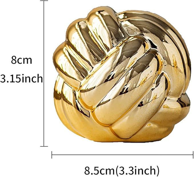 Hotfiary Small Ceramic Knot Statues Gold Home Decor, Modern Style Figurine Decorative Ball Ornaments, Sculpture Aesthetic Decor for Living Room, Bedroom, Apartment, Bookshelf, Office, Cabinets