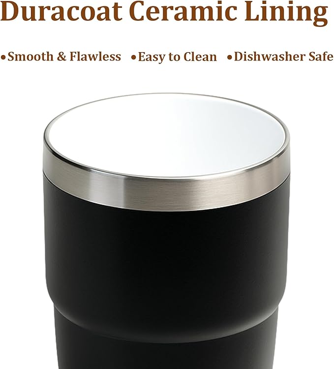 Zenbo 8 oz Stackable Espresso/Coffee Cups with Magnetic Lid, Ceramic-Lined 18/8 Stainless Steel Mini Tumblers, Double-Wall Vacuum Insulated & Dishwasher Safe for Travel & Office (Black-2 Pack)