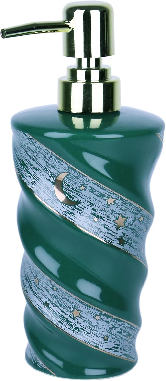 Bathroom Soap Dispenser, Large Capacity Ceramic Dispenser with Spiral Galaxy Design - Refillable Press Pump Bottle for Bathroom & Kitchen (14oz, Green)